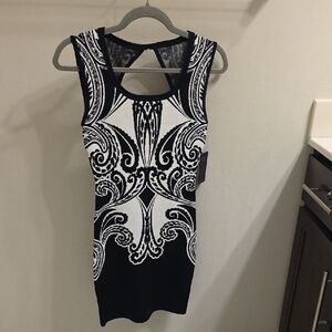Guess Black and White Patterned Bodycon Dress